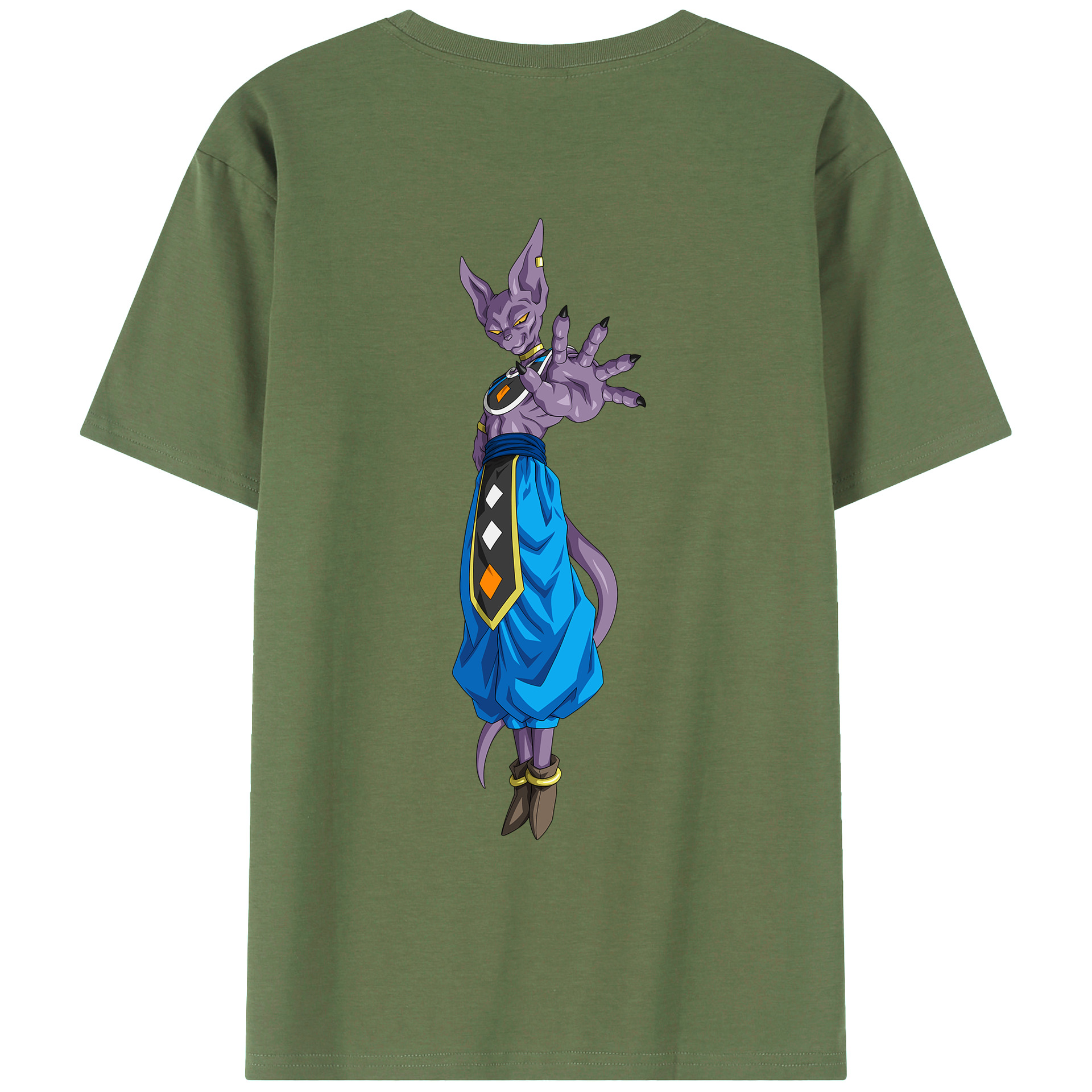 （画像用） ドラゴンボール ビルス 破壊神ビルス DRAGON BALL Beerus Birusu 綿100％ メンズ半袖Tシャツ（バックプリント） 通気性